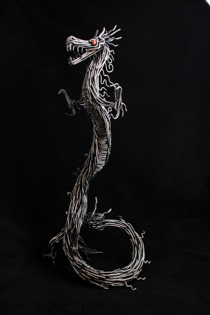 mccallister sculpture - metalwork - handmade sculptures - Japanese steel Dragon sculpture - ryan mcallister - scottsdale arizona arts