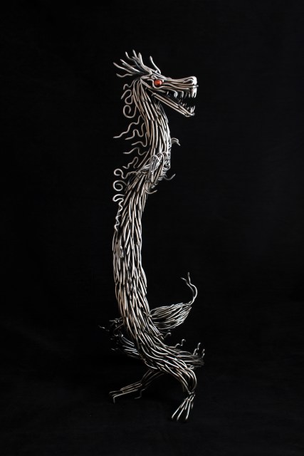 mccallister sculpture - metalwork - handmade sculptures - Japanese steel Dragon sculpture - ryan mcallister - scottsdale arizona arts