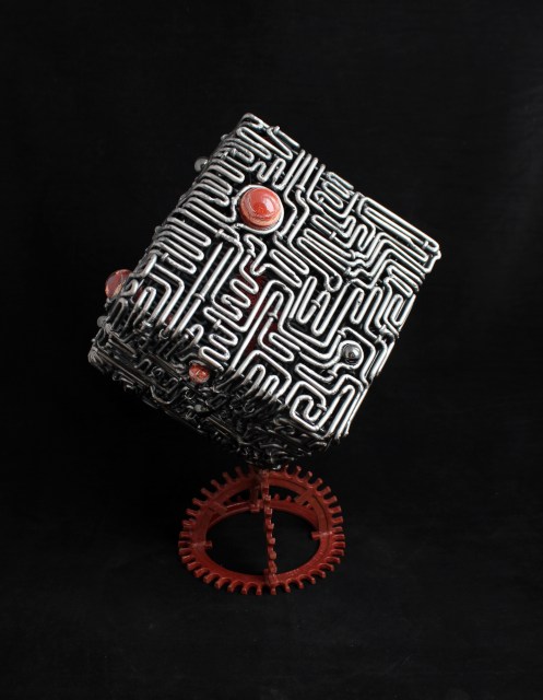 metal art - handmade sculptures - steel maze cube sculpture - mccallister sculpture - scottsdale art