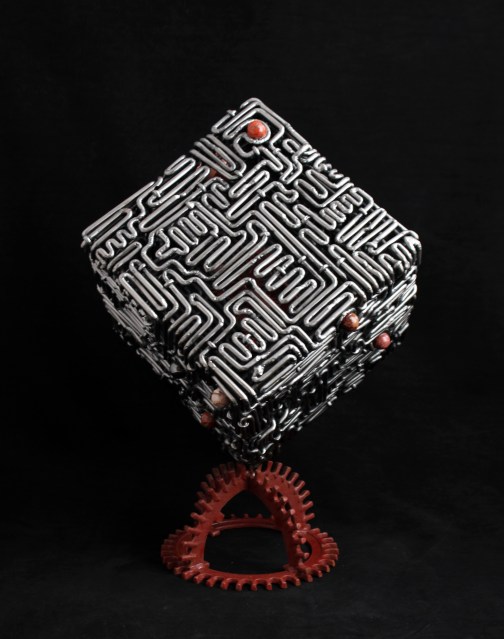 metal art - handmade sculptures - steel maze cube sculpture - mccallister sculpture - scottsdale art